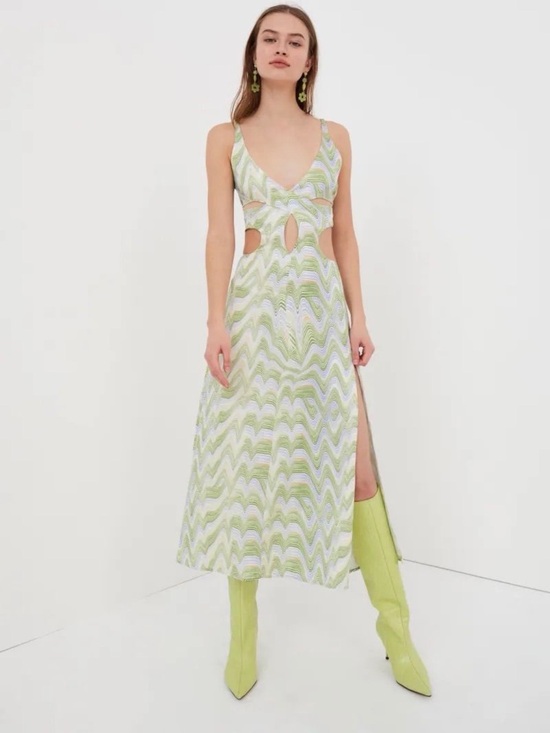 For Love And Lemons Dresses & Skirts - For Love and Lemons 🍋 | Yori Green Wave-Print Cutout Midi Dress